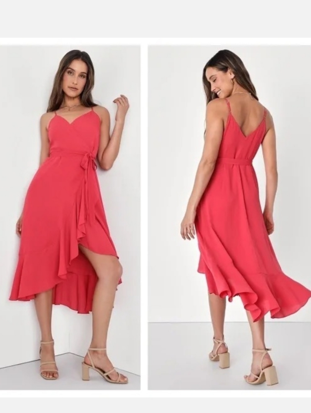 Lulu's Manhattan Berry Pink Asymmetrical Ruffle Dress Large